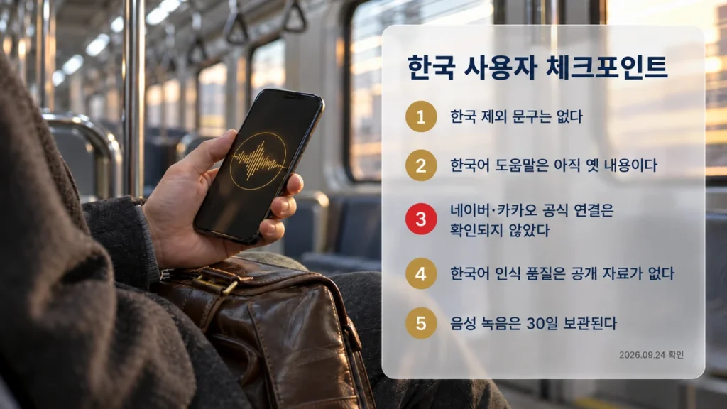 지하철에서 스마트폰 음성 기능을 쓰는 손과 한국 사용자 체크포인트 5가지 카드