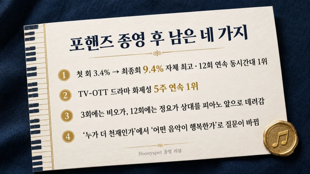 포핸즈 종영 후 남은 네 가지를 정리한 요약 카드